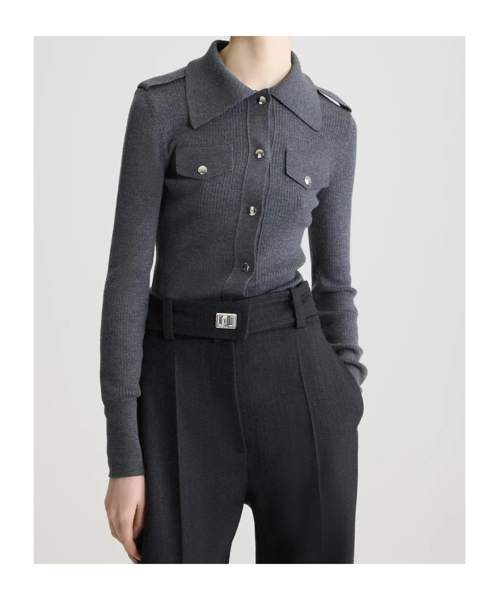 Ribbed Collared Cardigan