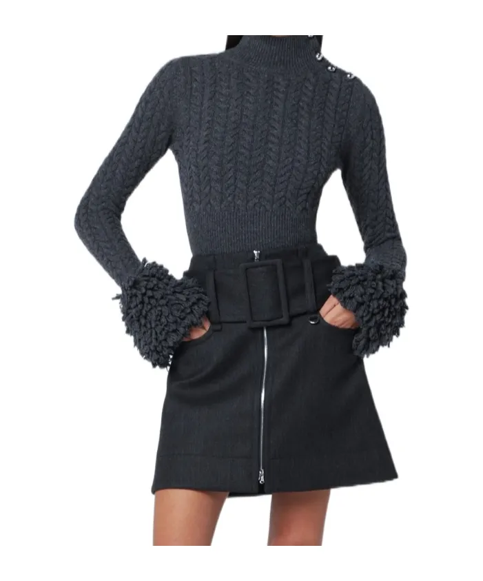 Cable-Knit Sweater With Faux Fur Tassels