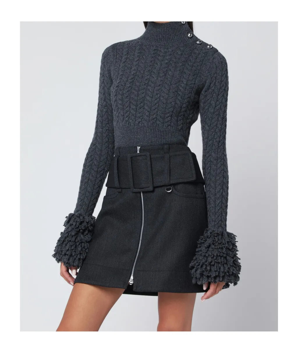Cable-Knit Sweater With Faux Fur Tassels