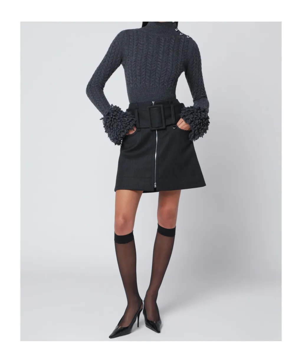 Cable-Knit Sweater With Faux Fur Tassels