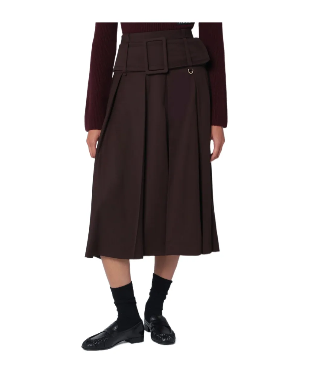 Wide Pleated Zipper Skirt