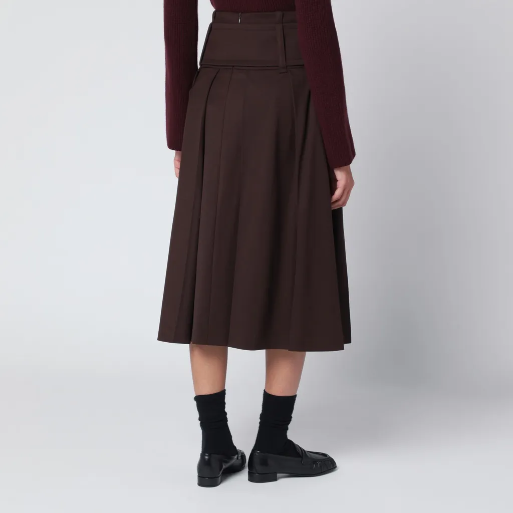 Wide Pleated Zipper Skirt