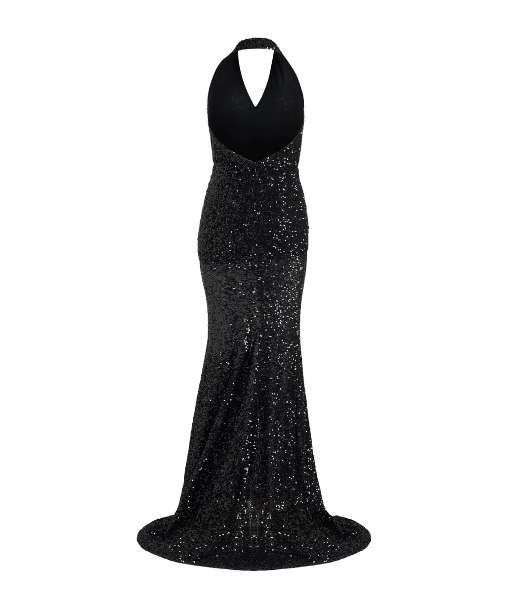 Sequinned Halterneck Maxi Dress