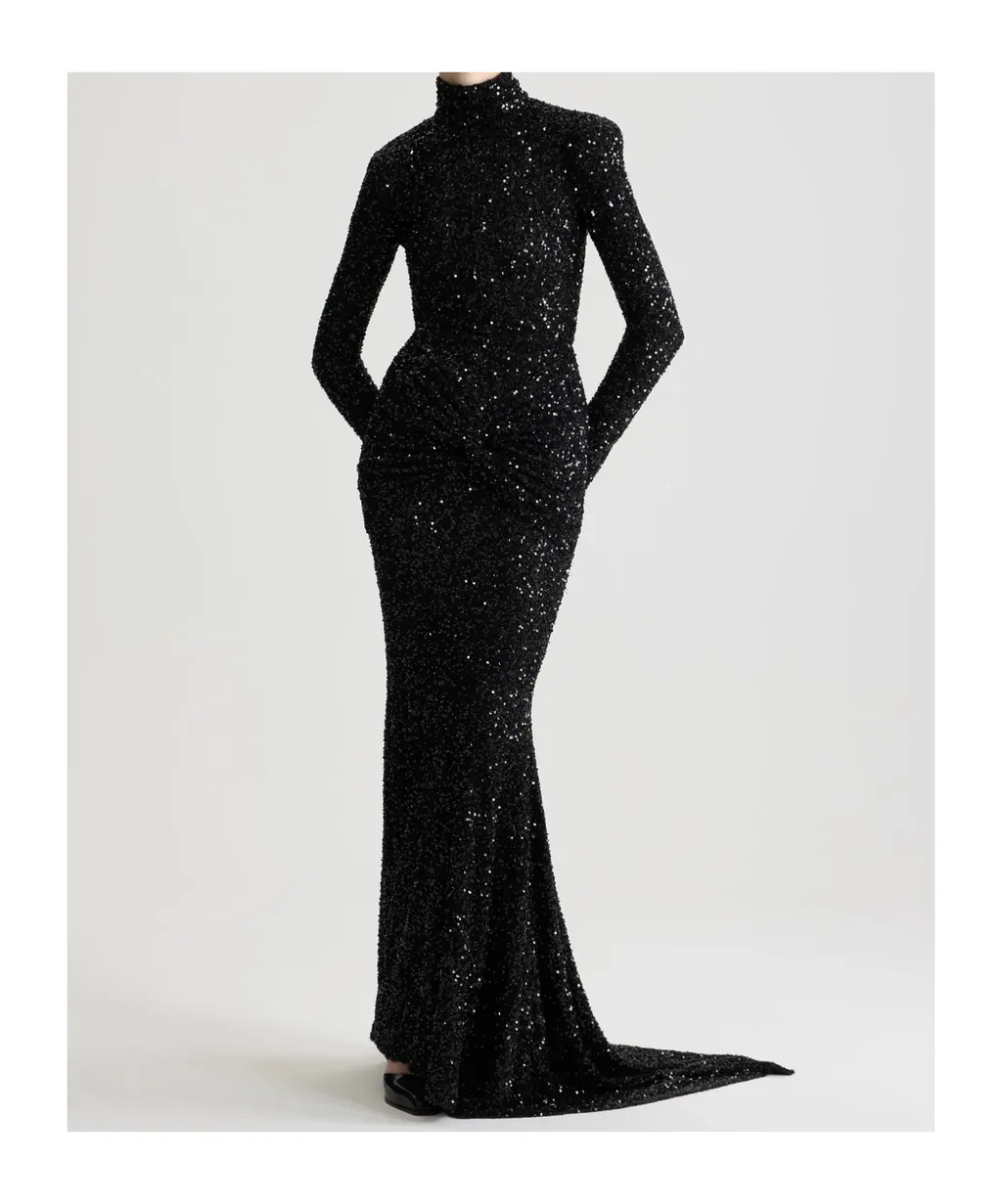 Sequinned High-Neck Maxi Dress