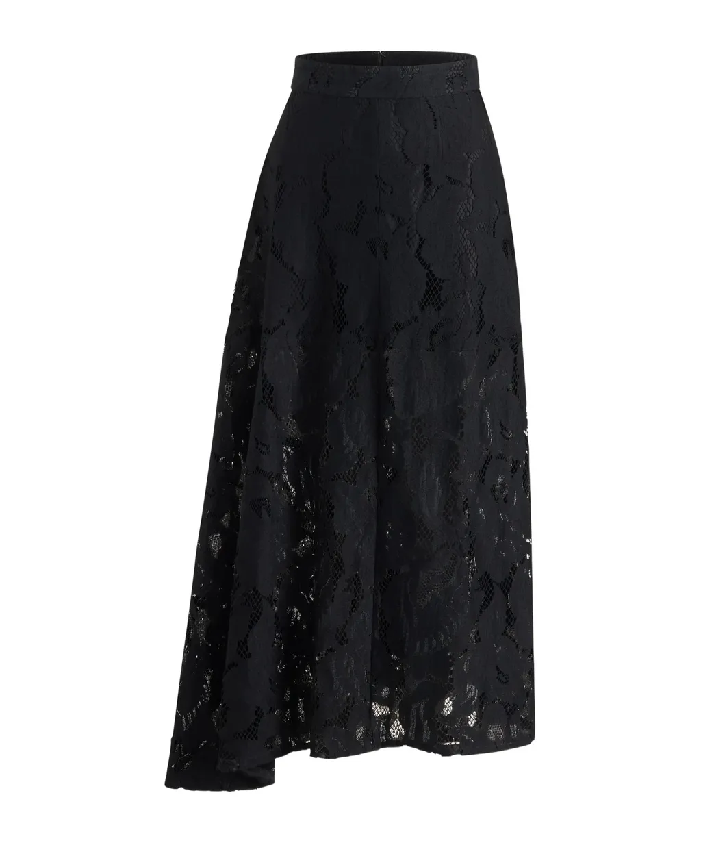 Asymmetric Lace Midi Skirt