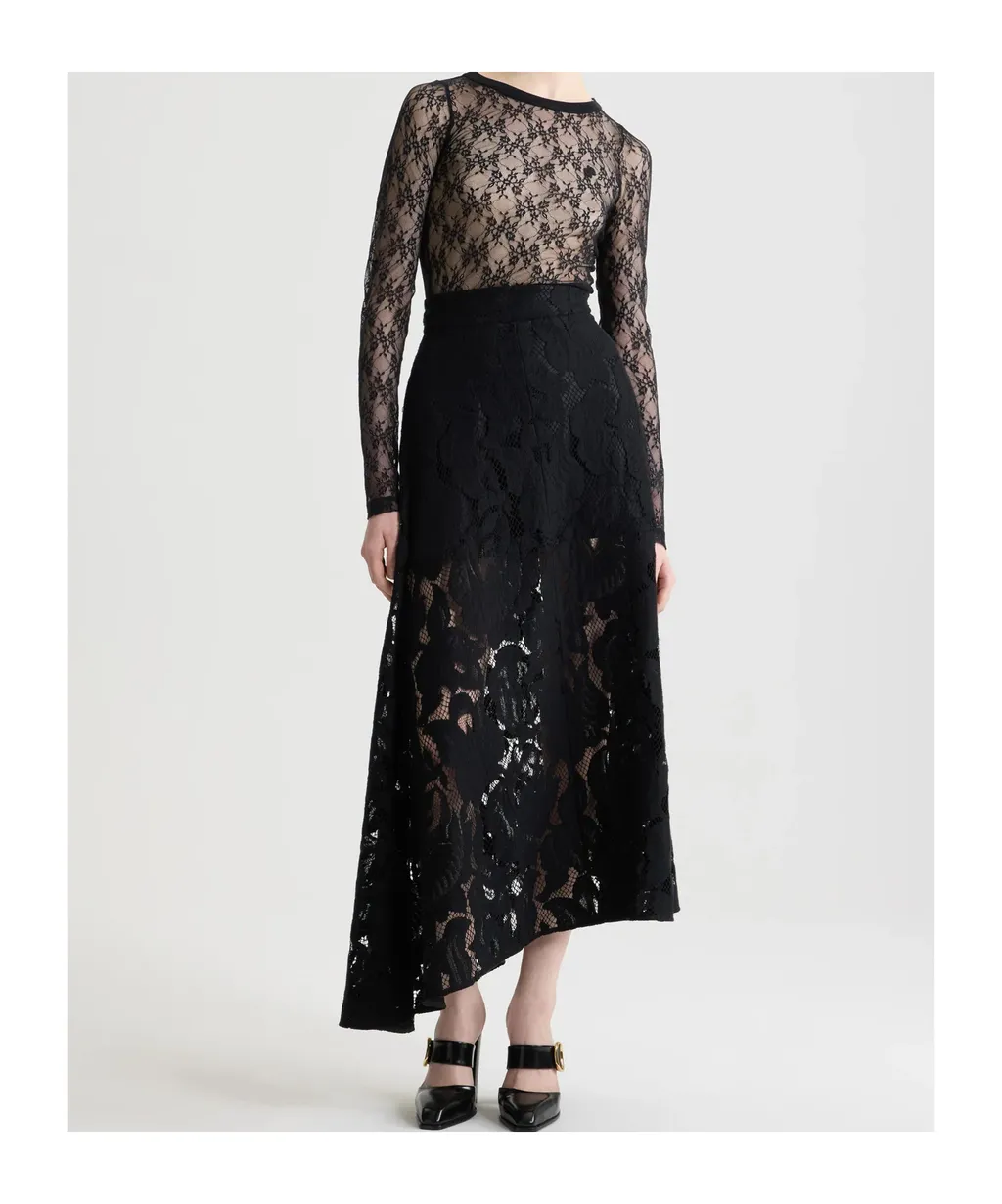 Asymmetric Lace Midi Skirt