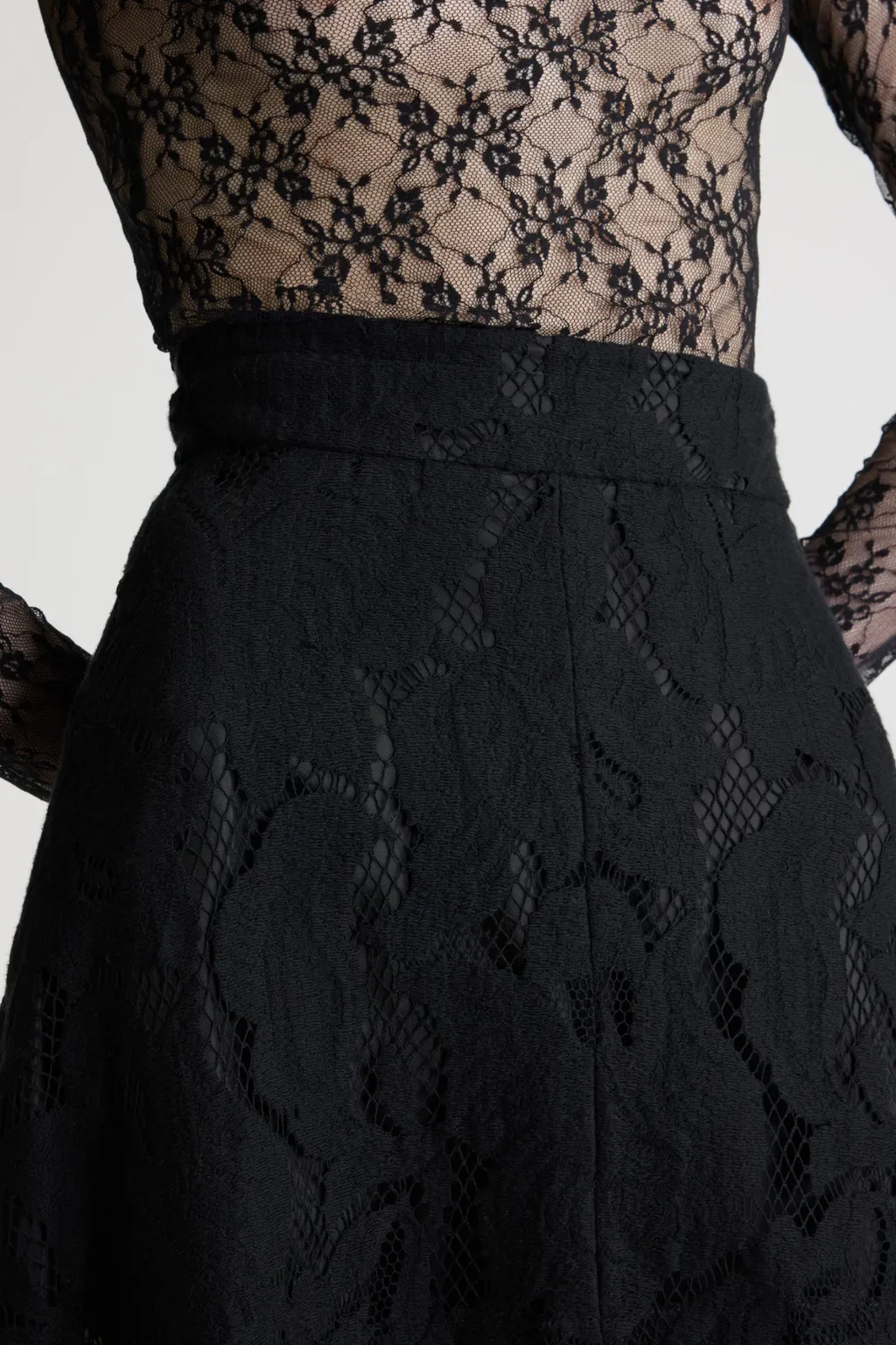 Asymmetric Lace Midi Skirt