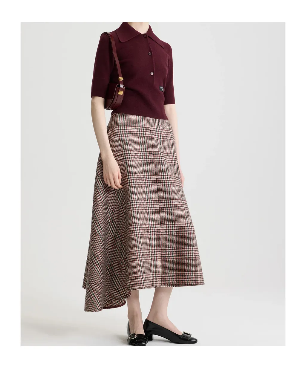 Checkered Asymmetrical Midi Skirt