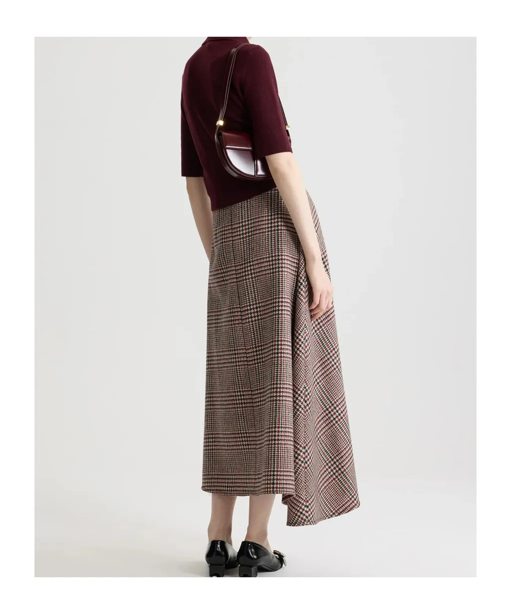 Checkered Asymmetrical Midi Skirt