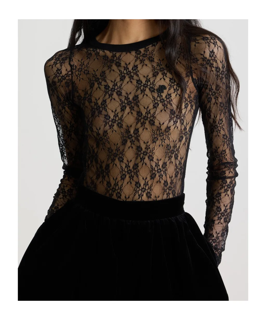 Lace-Floral Long-Sleeve Top