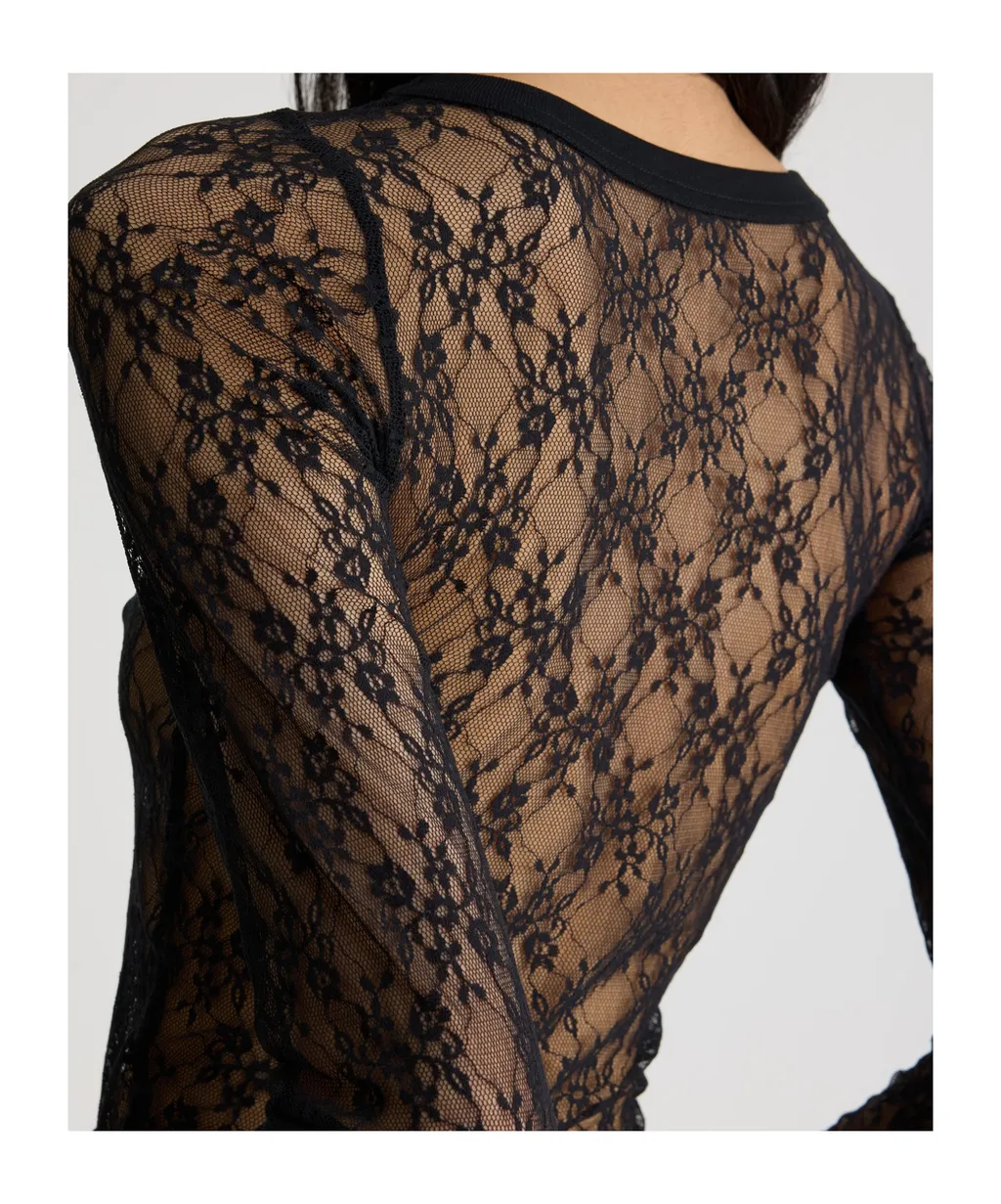 Lace-Floral Long-Sleeve Top