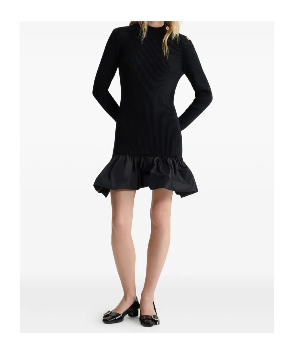 Ribbed Ruffle-Hem Mini Dress