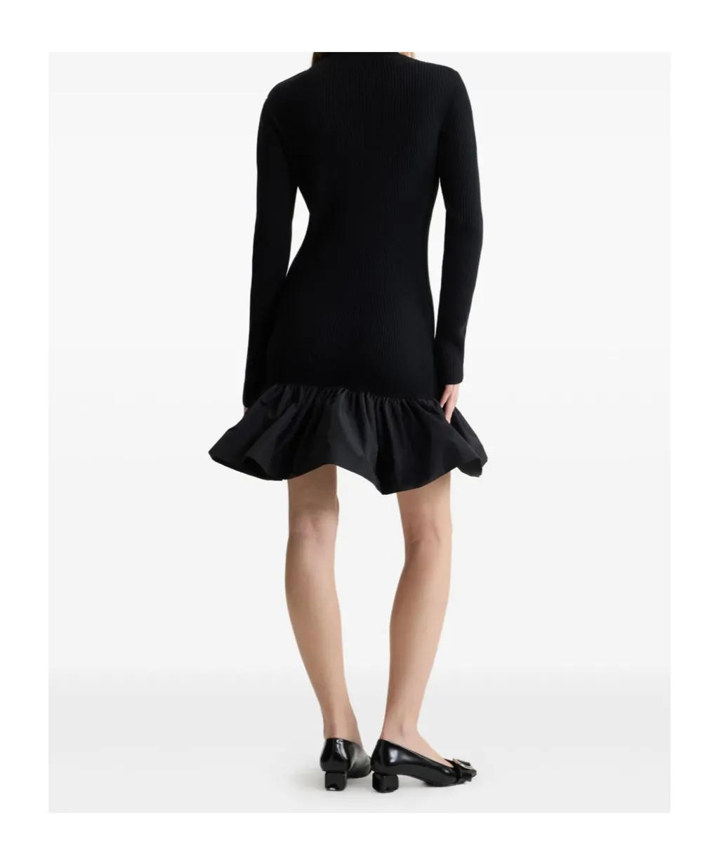 Ribbed Ruffle-Hem Mini Dress