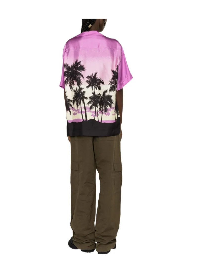 Sunset Print Button-Up Bowling Shirt