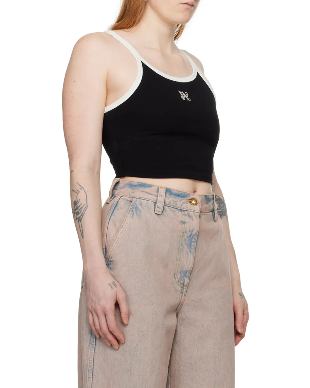 Pa Monogram Embroidered Cropped Tank Top