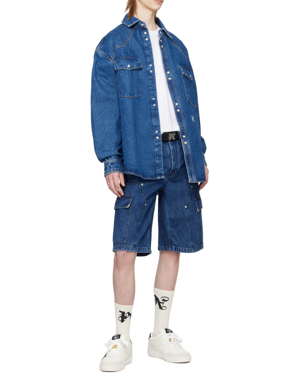 Logo-Embroidered Drop Shoulder Denim Shirt