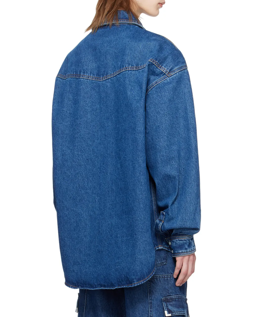 Logo-Embroidered Drop Shoulder Denim Shirt