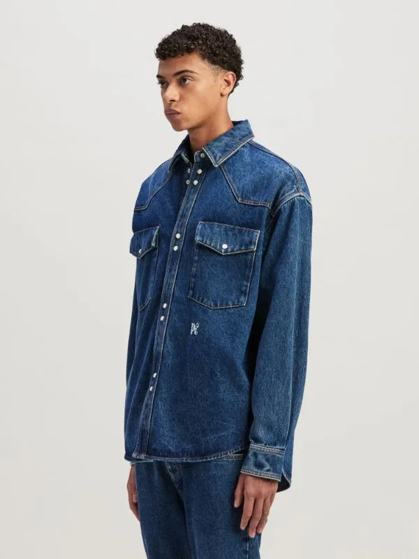 Logo-Embroidered Drop Shoulder Denim Shirt