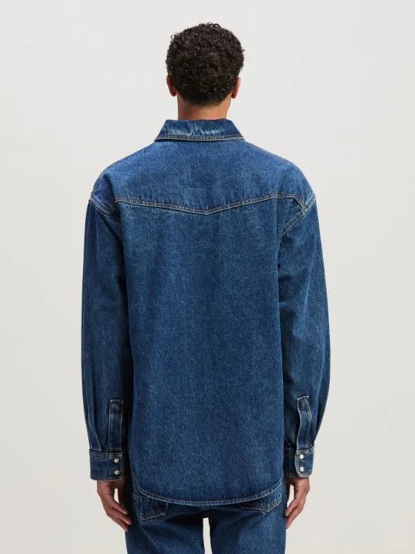 Logo-Embroidered Drop Shoulder Denim Shirt