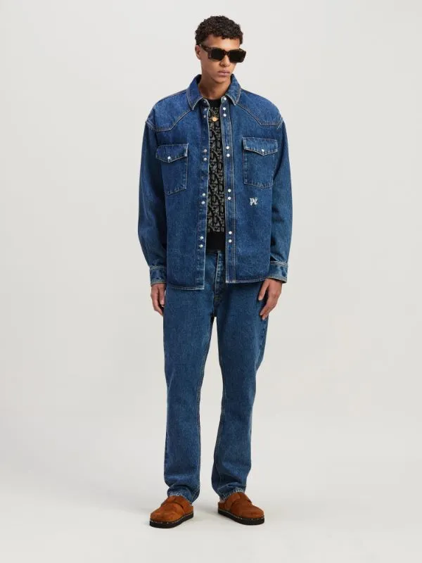 Logo-Embroidered Drop Shoulder Denim Shirt