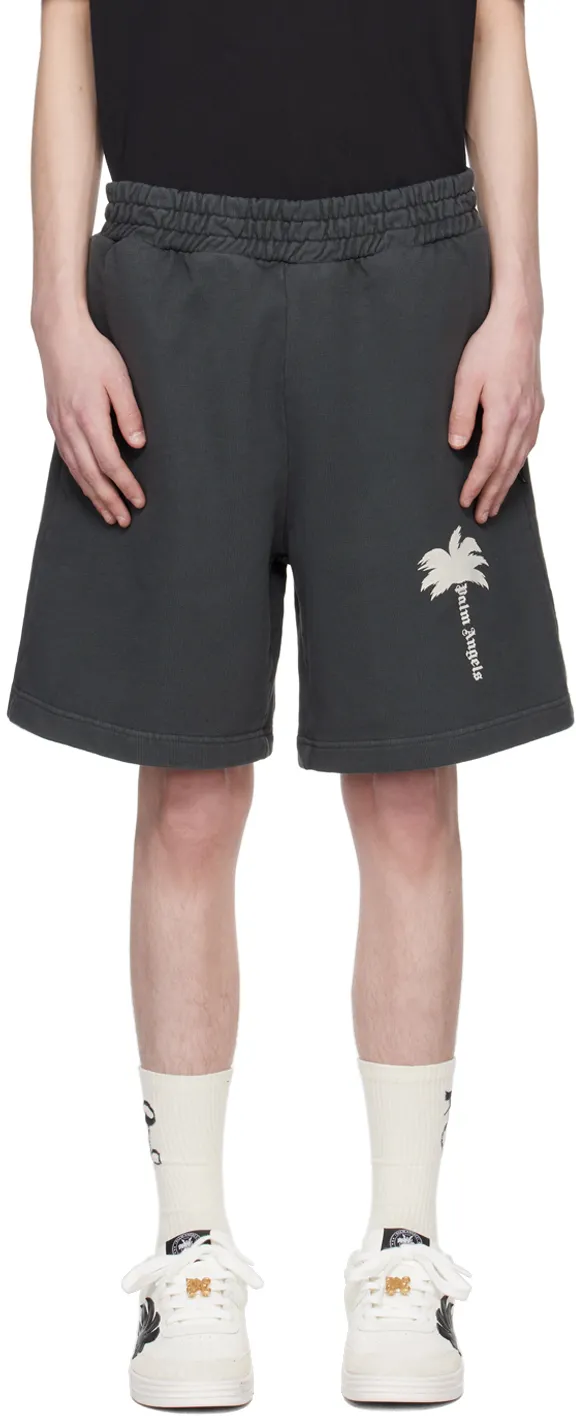 Palm Tree-Printed Elasticated Waist Track Shorts