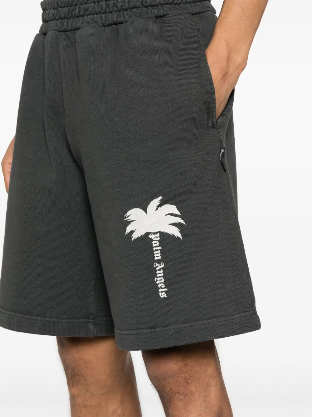 Palm Tree-Printed Elasticated Waist Track Shorts