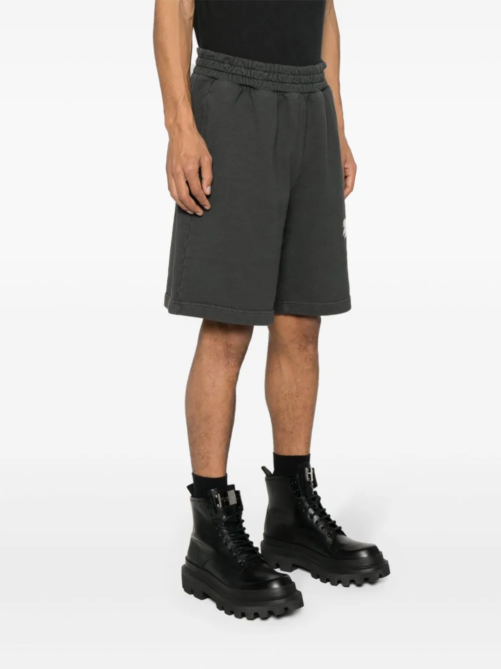 Palm Tree-Printed Elasticated Waist Track Shorts