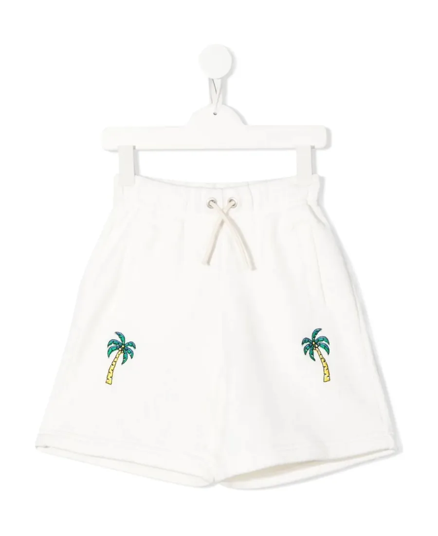 Embroidered Palm-Tree Drawstring Shorts