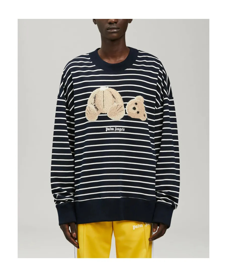 Bear Print Striped Sweatshirt