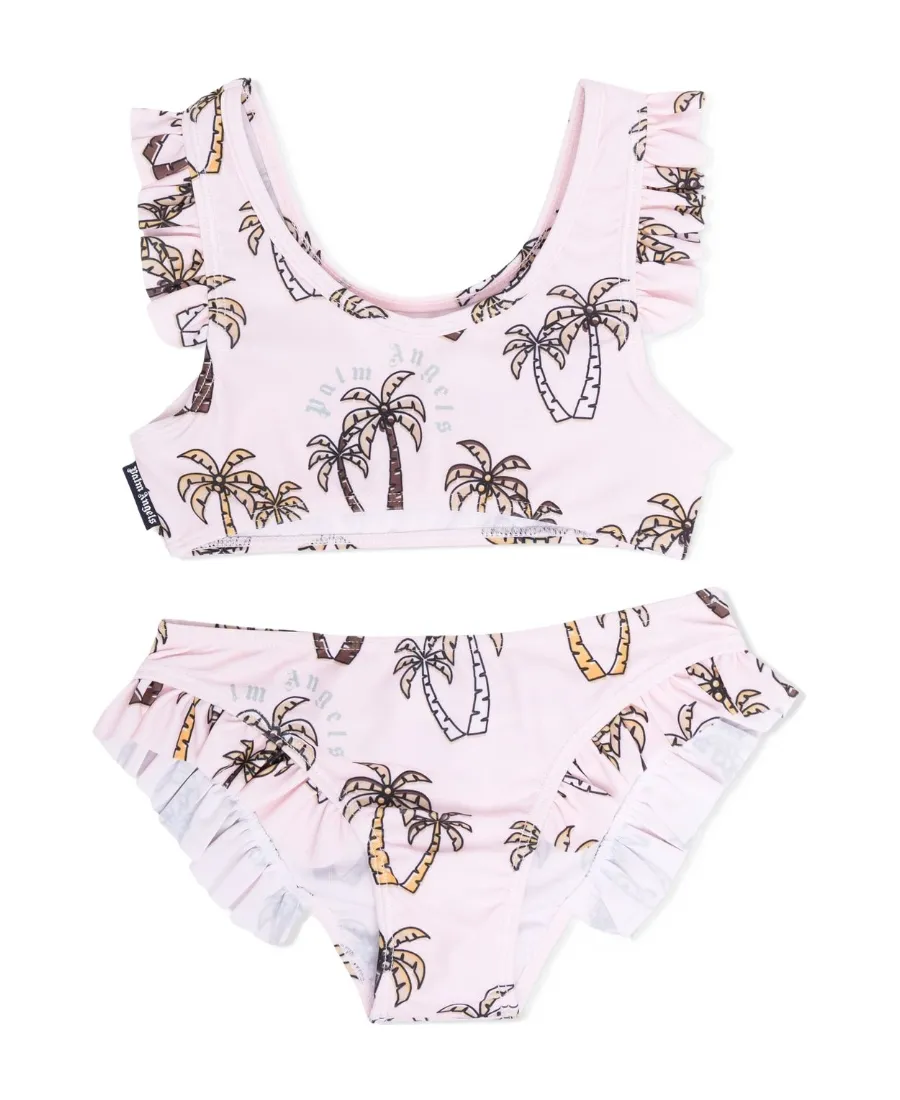 Palm Tree Print Ruffled Bikini