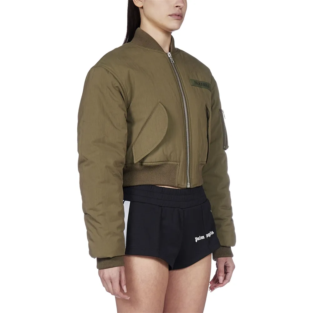 Cropped Logo-Patch Bomber Jacket