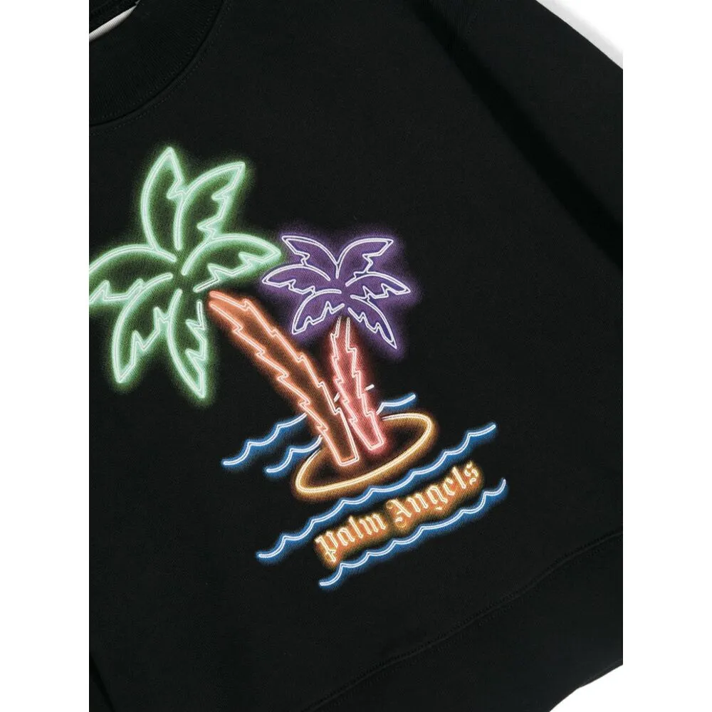Neon Palms Tree Printed Fleece Sweatshirt
