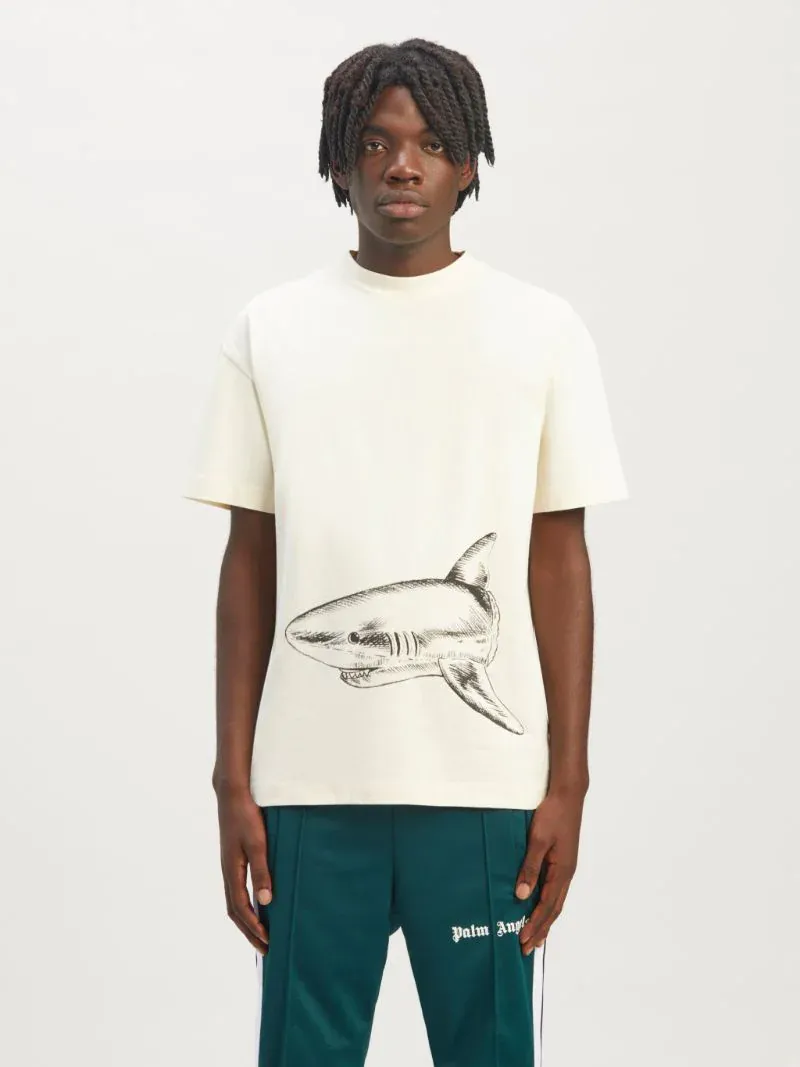 Broken Shark Print Cotton T-Shirt