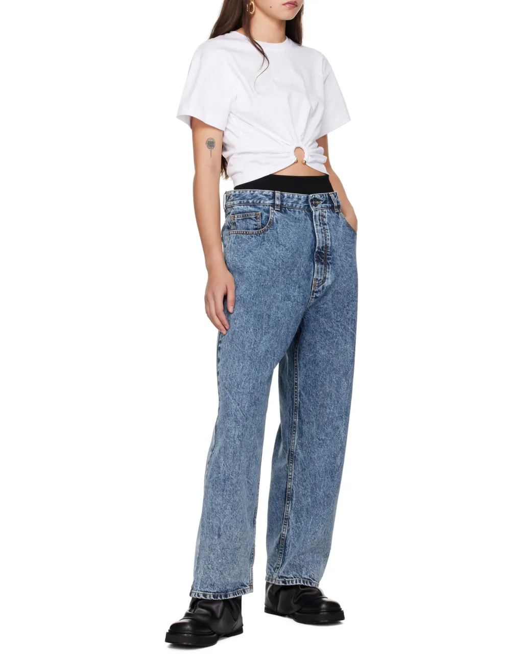 Ring Detailed Cropped T-Shirt