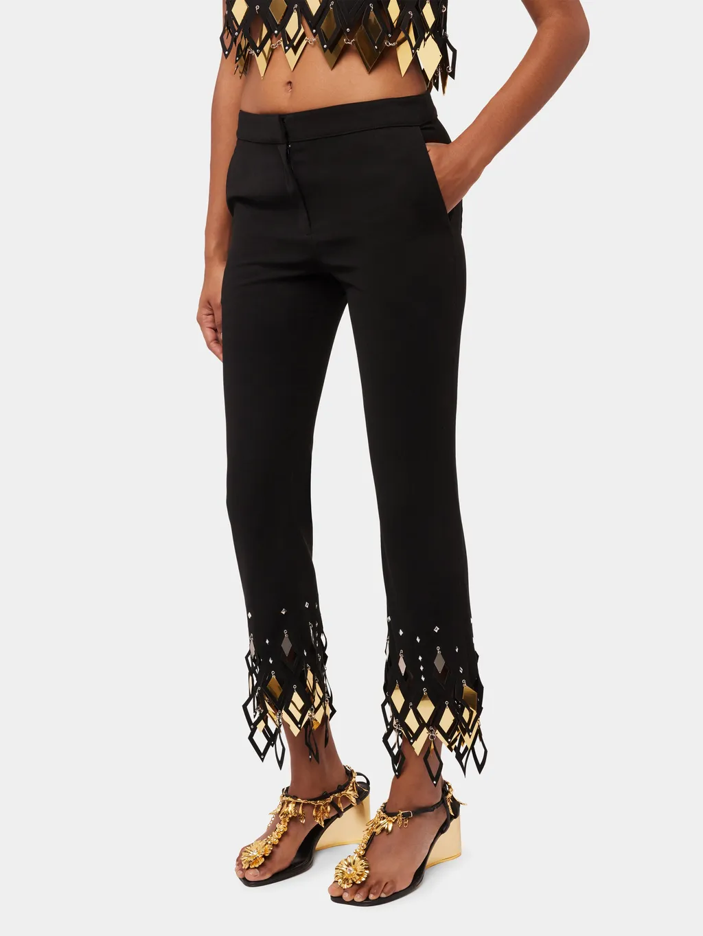 Studded-Ankles Cropped Trousers