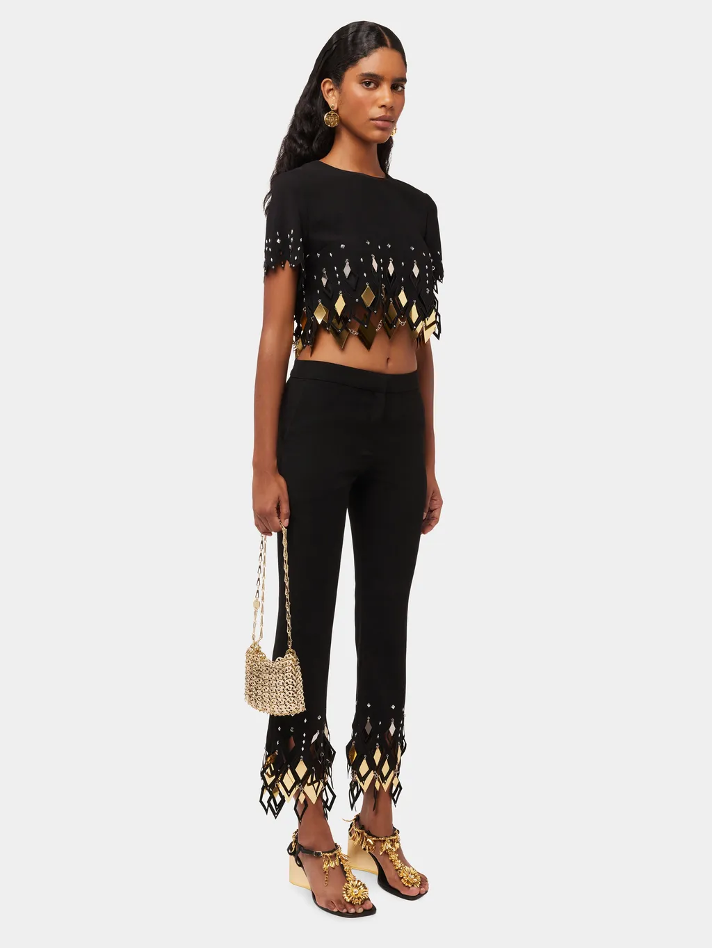 Studded-Ankles Cropped Trousers