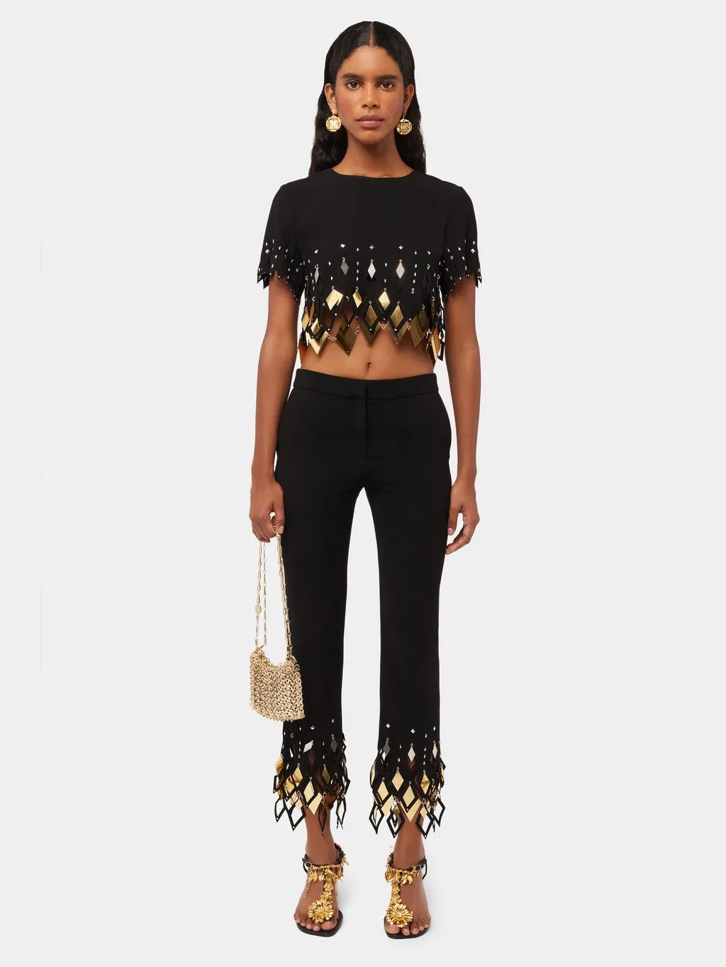 Studded-Ankles Cropped Trousers