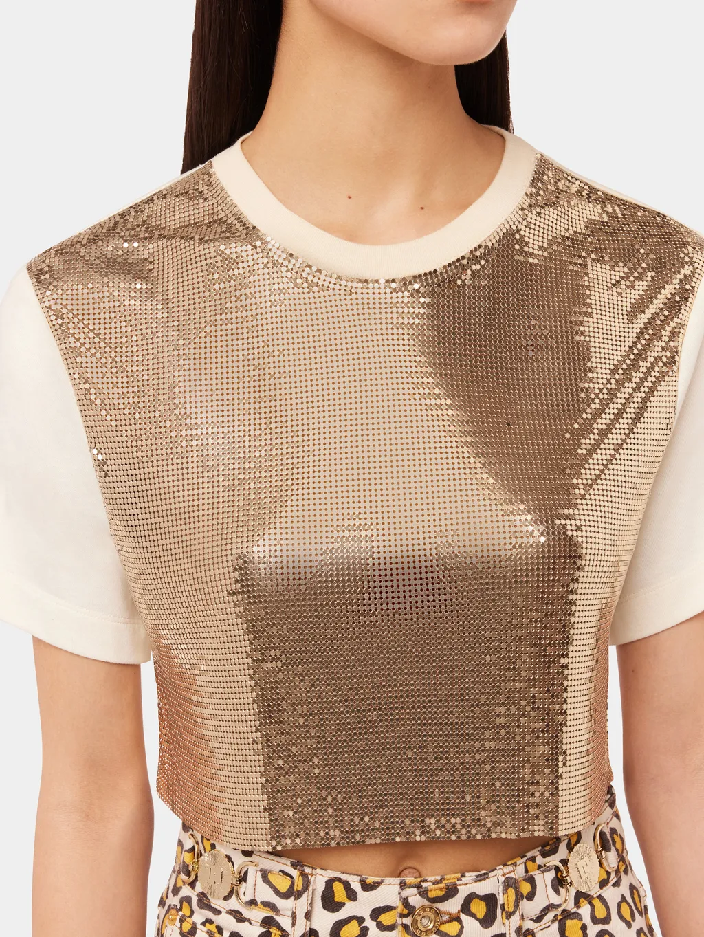 Chainmail Effect Cropped T-Shirt