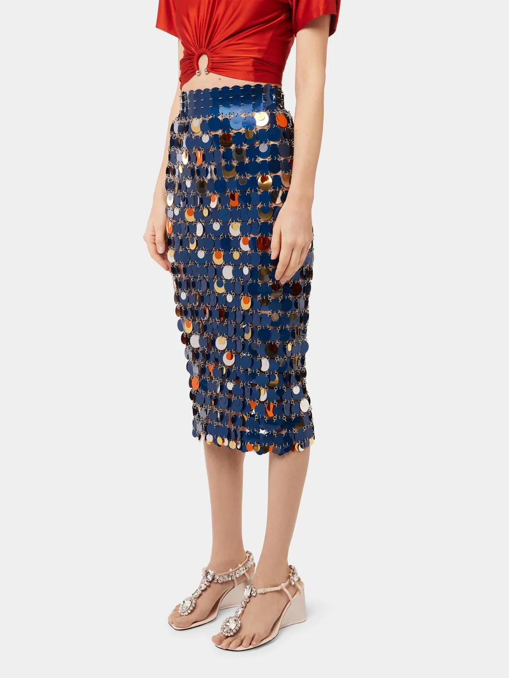 High Waisted Sequinned Midi Skirt