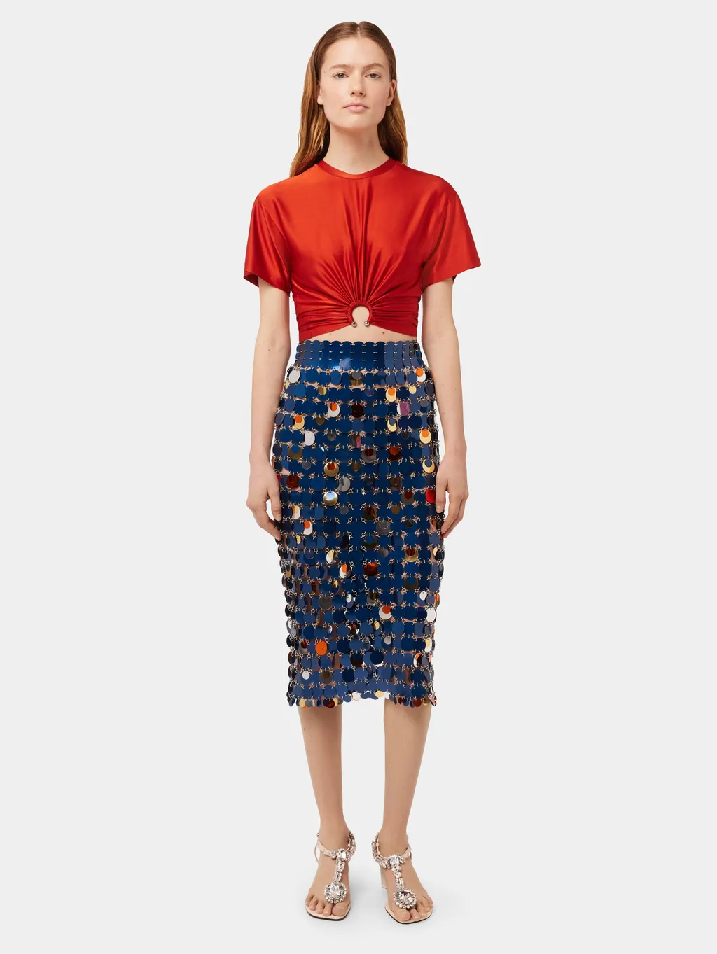 High Waisted Sequinned Midi Skirt
