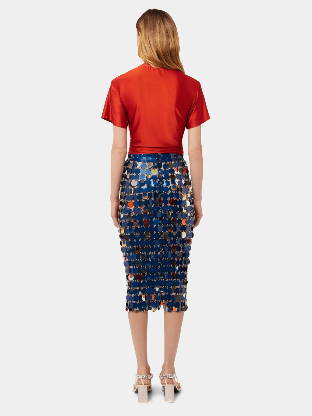 High Waisted Sequinned Midi Skirt