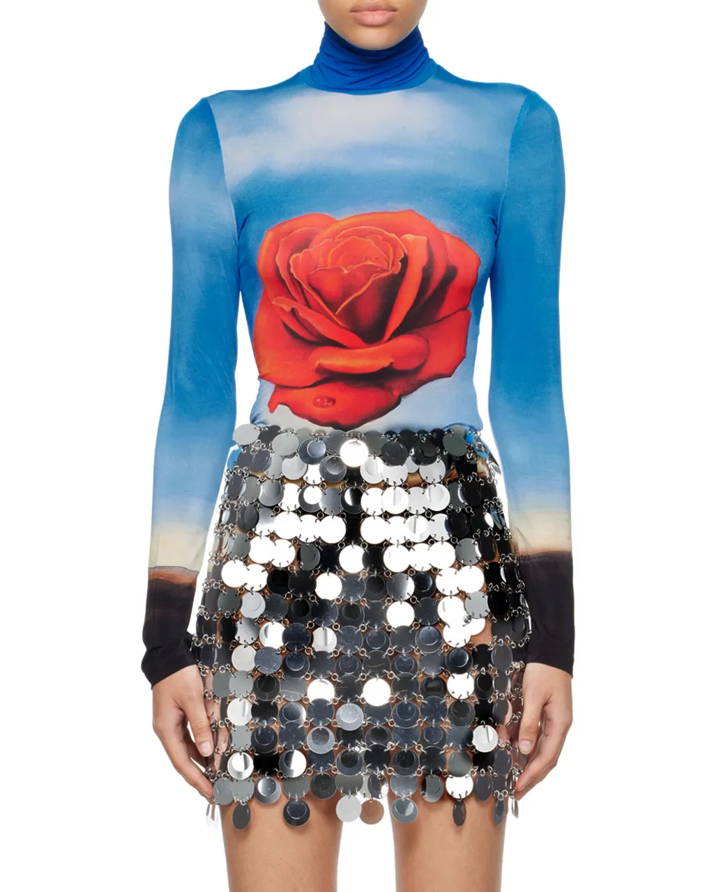 Rose Print Long-Sleeve Top