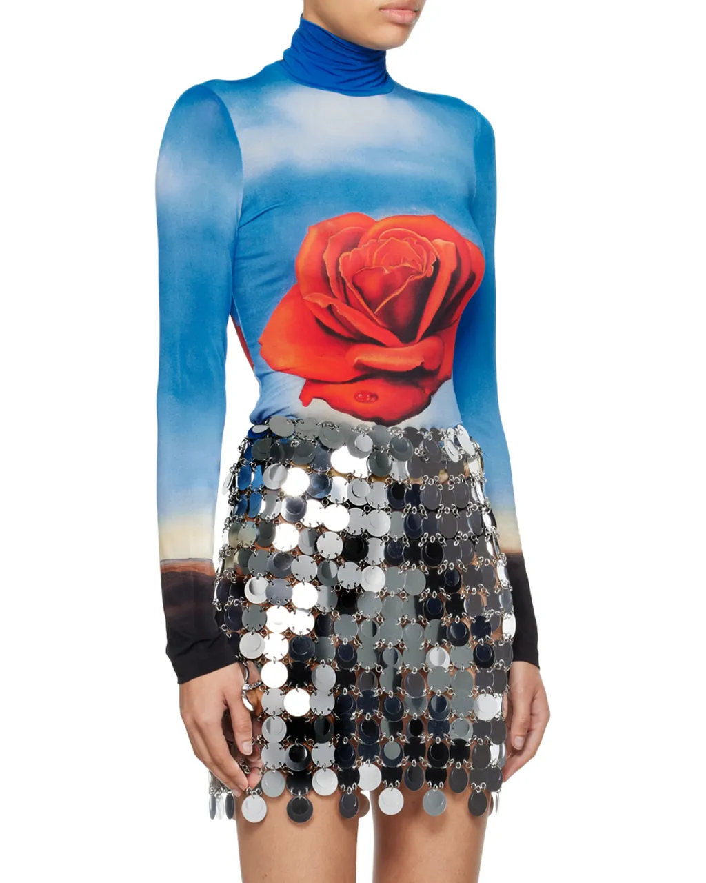 Rose Print Long-Sleeve Top
