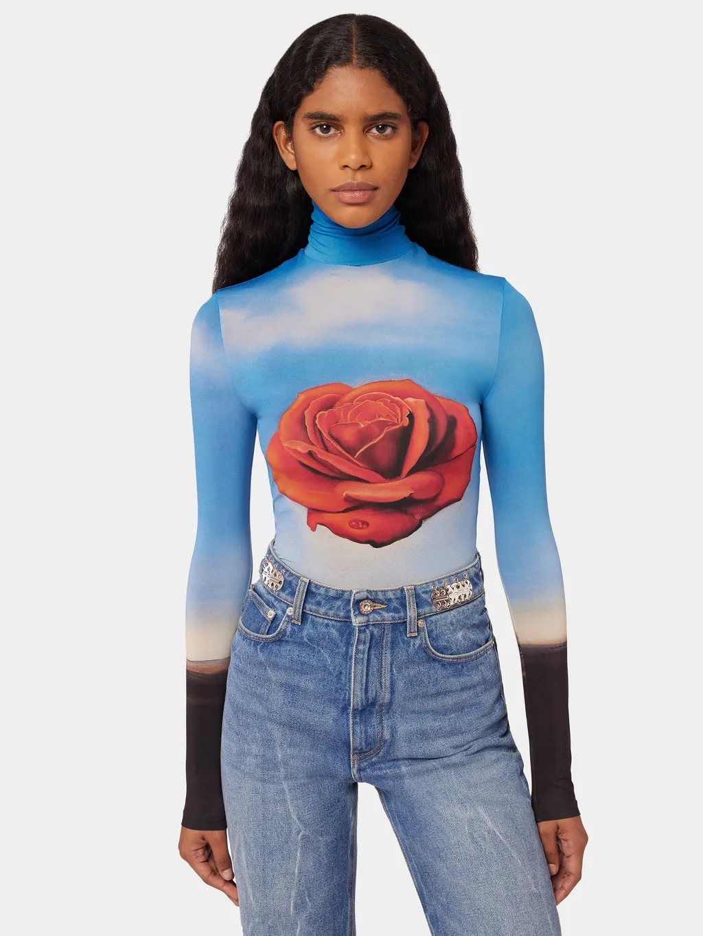 Rose Print Long-Sleeve Top