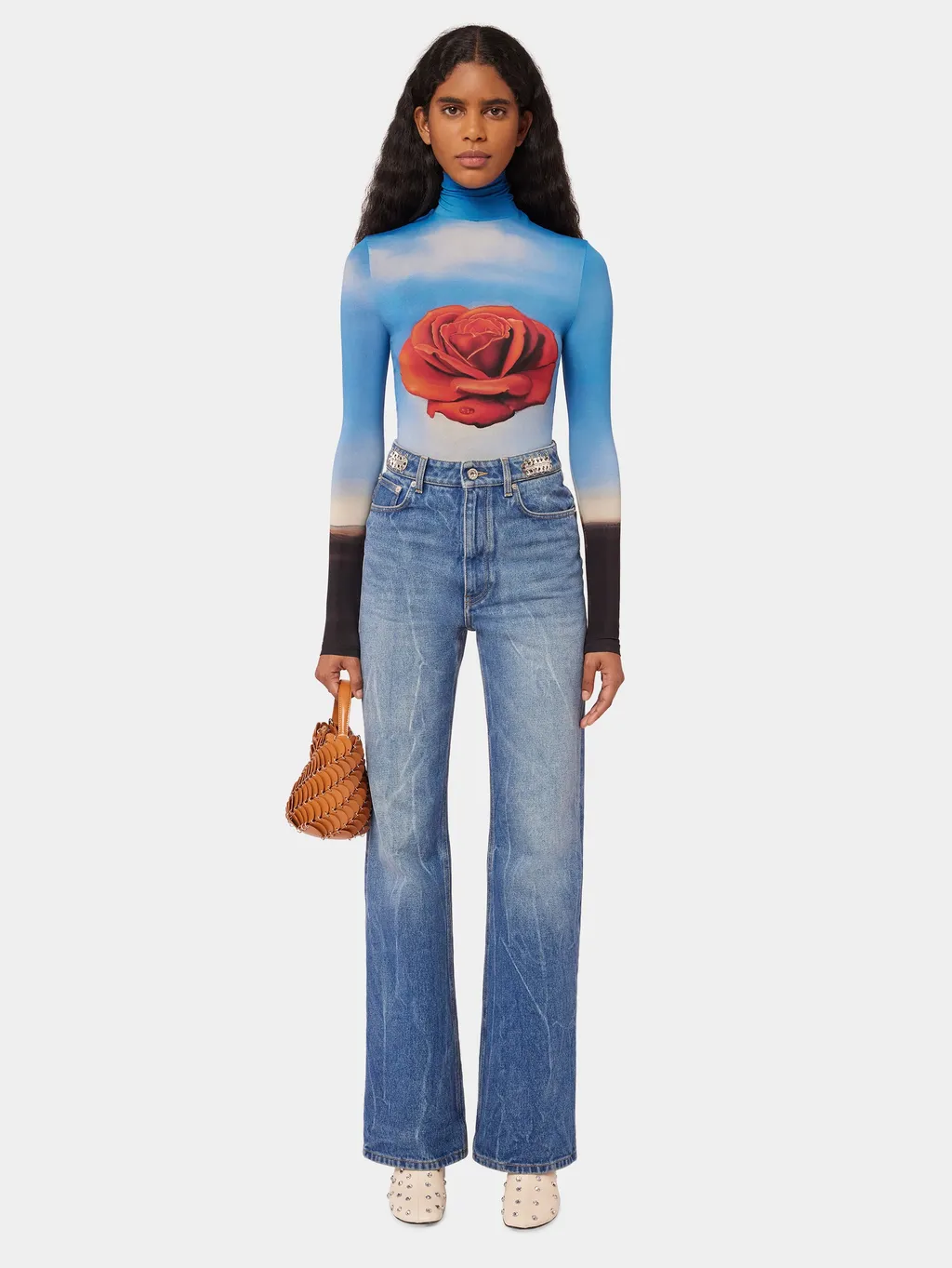 Rose Print Long-Sleeve Top
