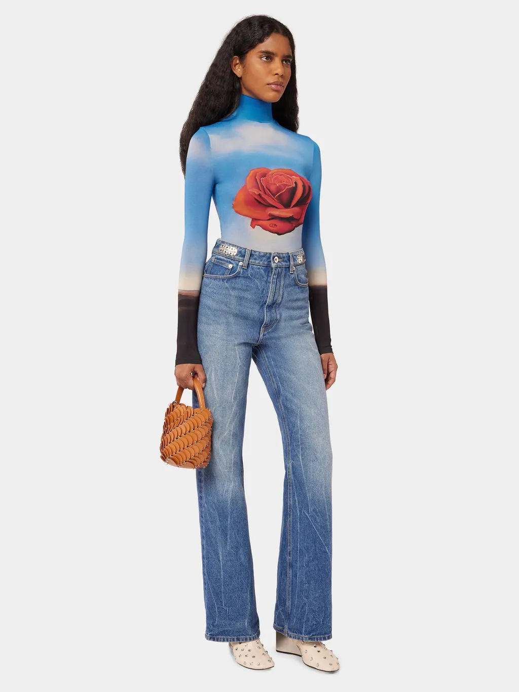 Rose Print Long-Sleeve Top