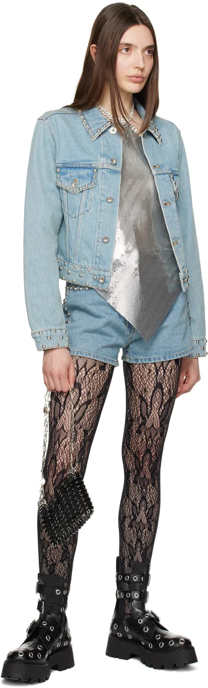 Logo-Patch Studded Denim Shorts