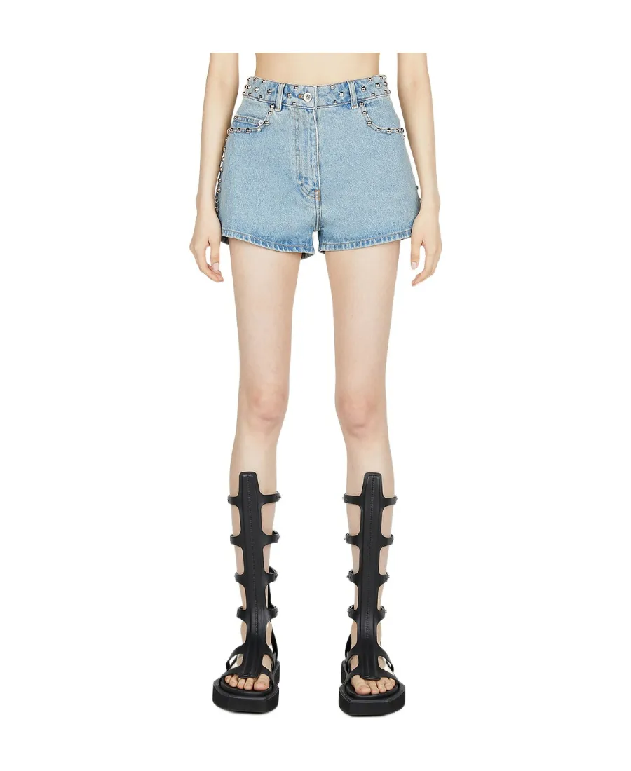 Logo-Patch Studded Denim Shorts