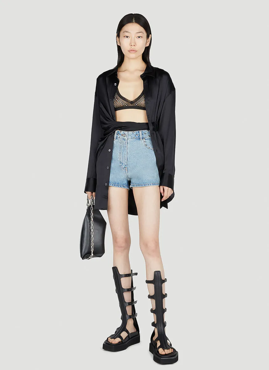 Logo-Patch Studded Denim Shorts