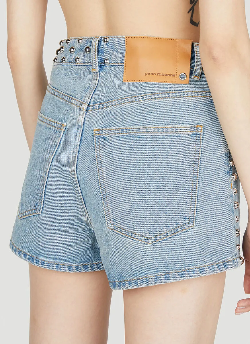 Logo-Patch Studded Denim Shorts